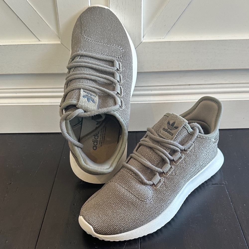 Adidas Tubular Shadow Women’s Olive Green Sparkly Knit Sneakers